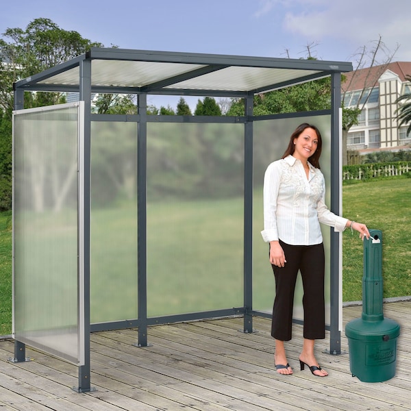 Global Industrial Bus Smoking Shelter Flat Roof 3-Side Green 5 Gal. Ashtray 6ft5in x3ft8in x7ft 493404GNP - main